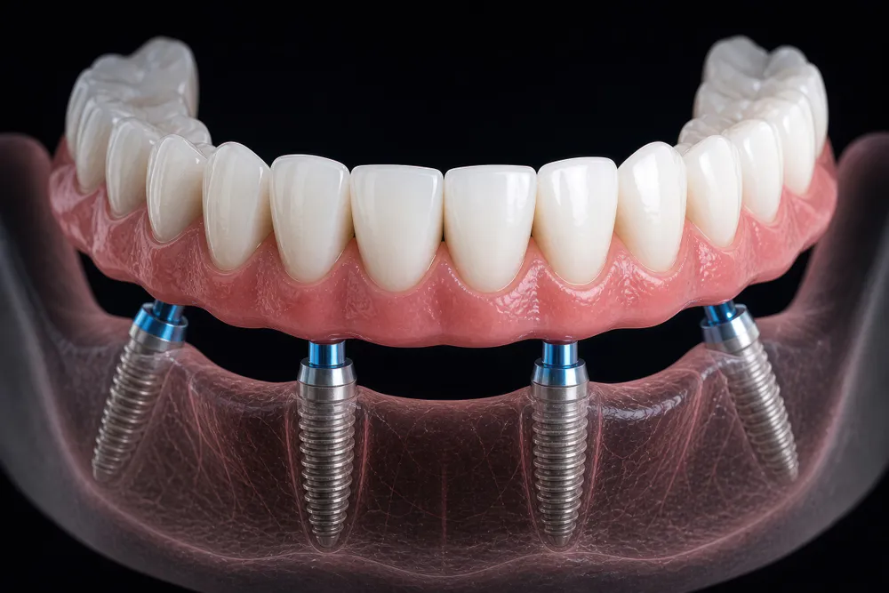An implant-supported denture